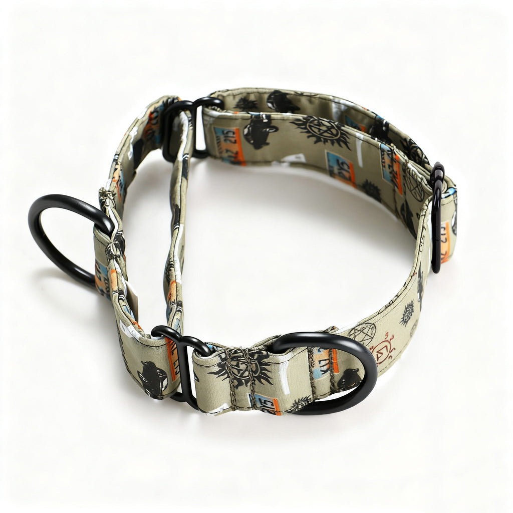 100% Cotton Martingale Dog Collar Black Supernatural main