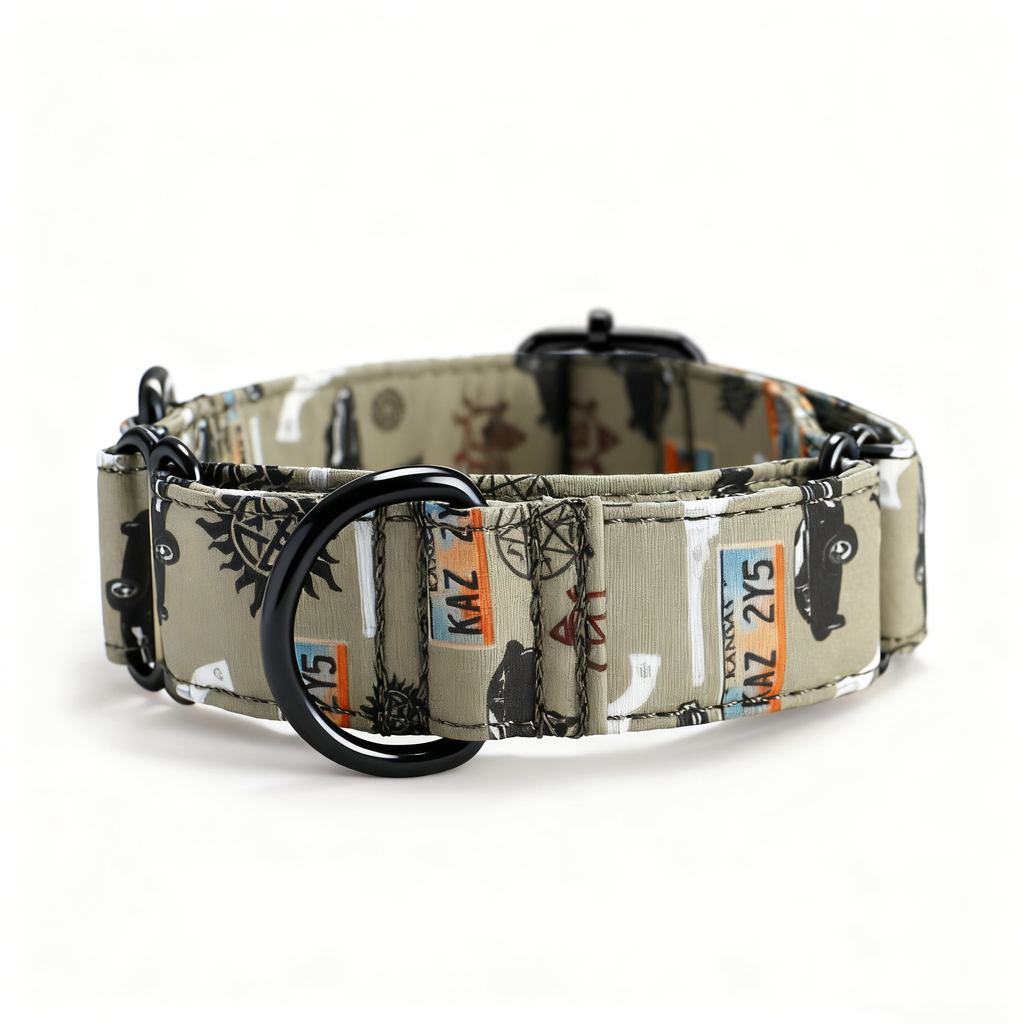 100% Cotton Martingale Dog Collar Black Supernatural front