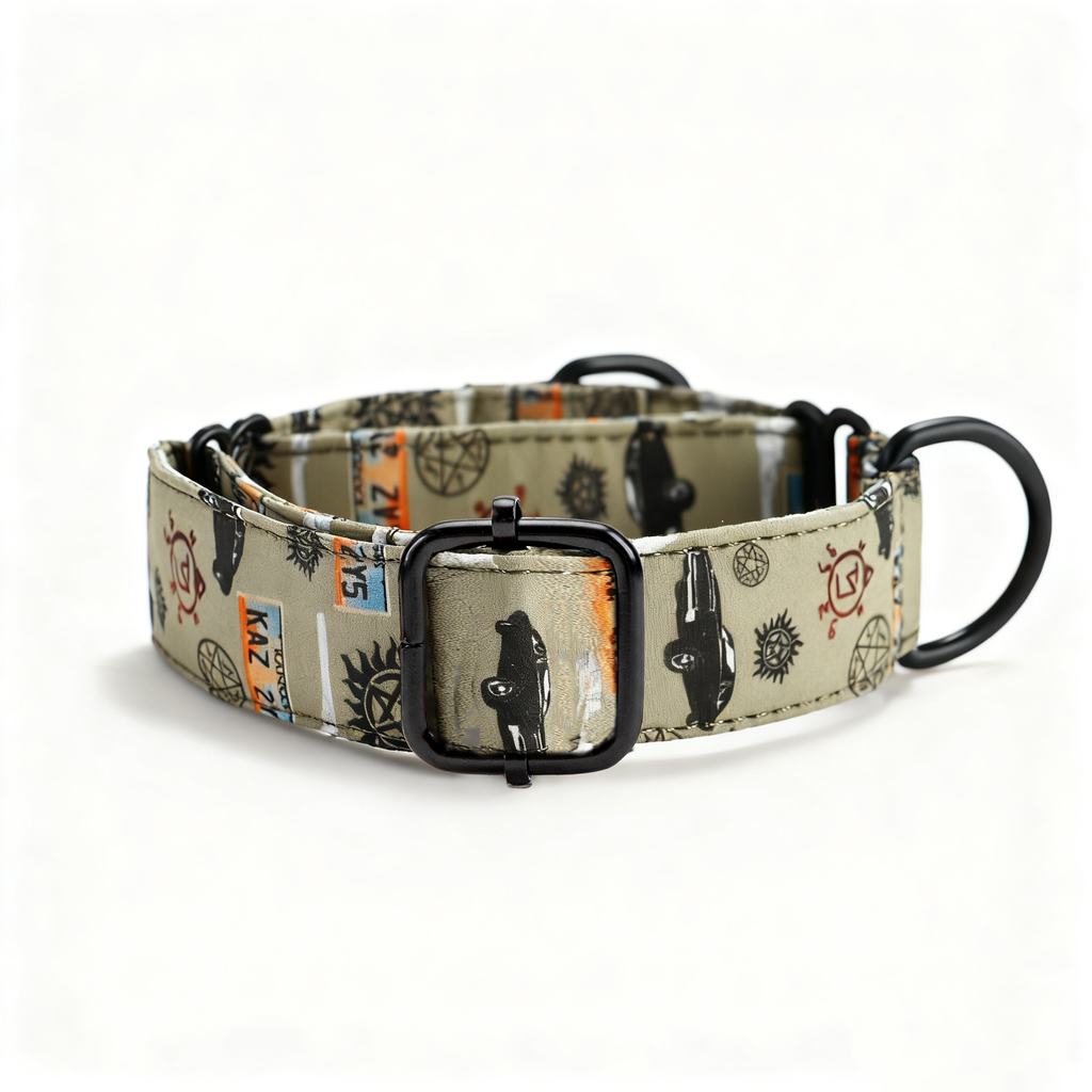 100% Cotton Martingale Dog Collar Black Supernatural side