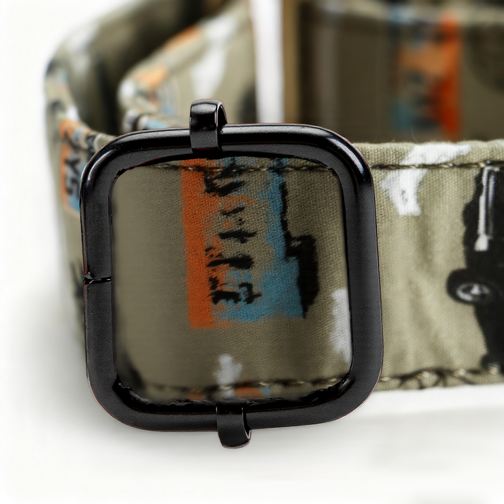 100% Cotton Martingale Dog Collar Black Supernatural hardware