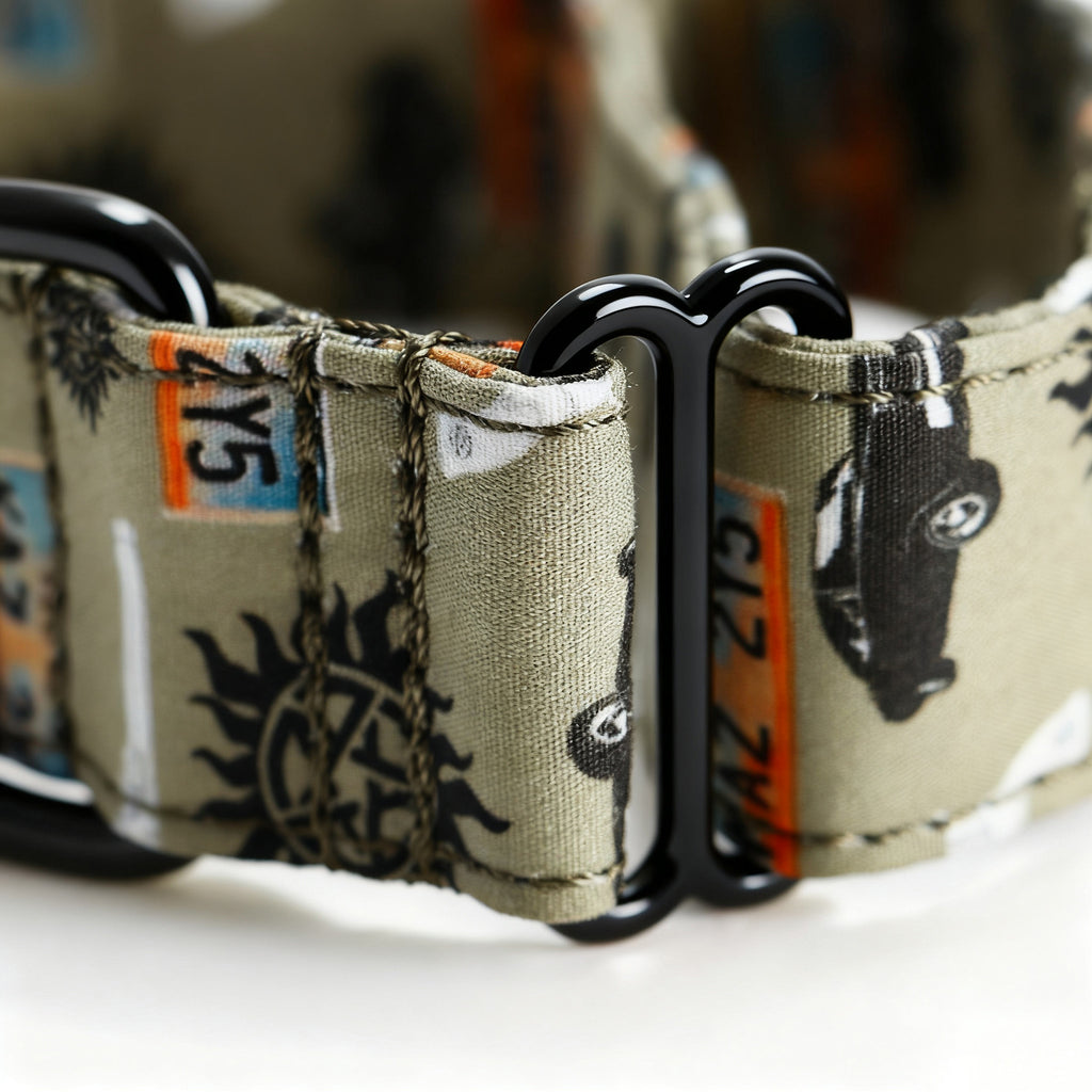 100% Cotton Martingale Dog Collar Black Supernatural detail