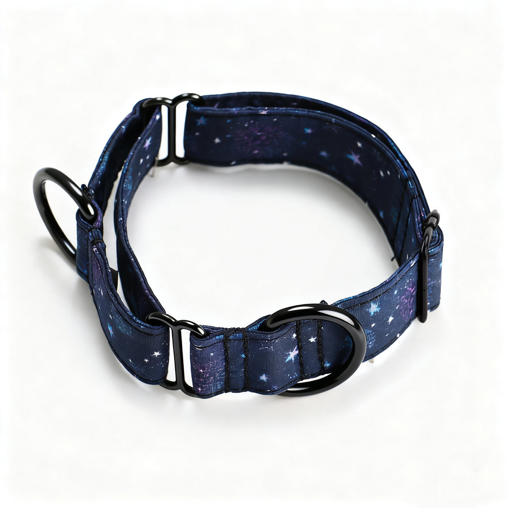 100% Cotton Martingale Dog Collar Black Galaxy Stars main