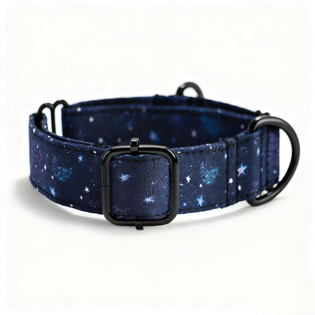 100% Cotton Martingale Dog Collar Black Galaxy Stars side