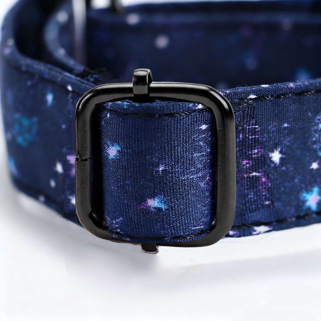100% Cotton Martingale Dog Collar Black Galaxy Stars hardware