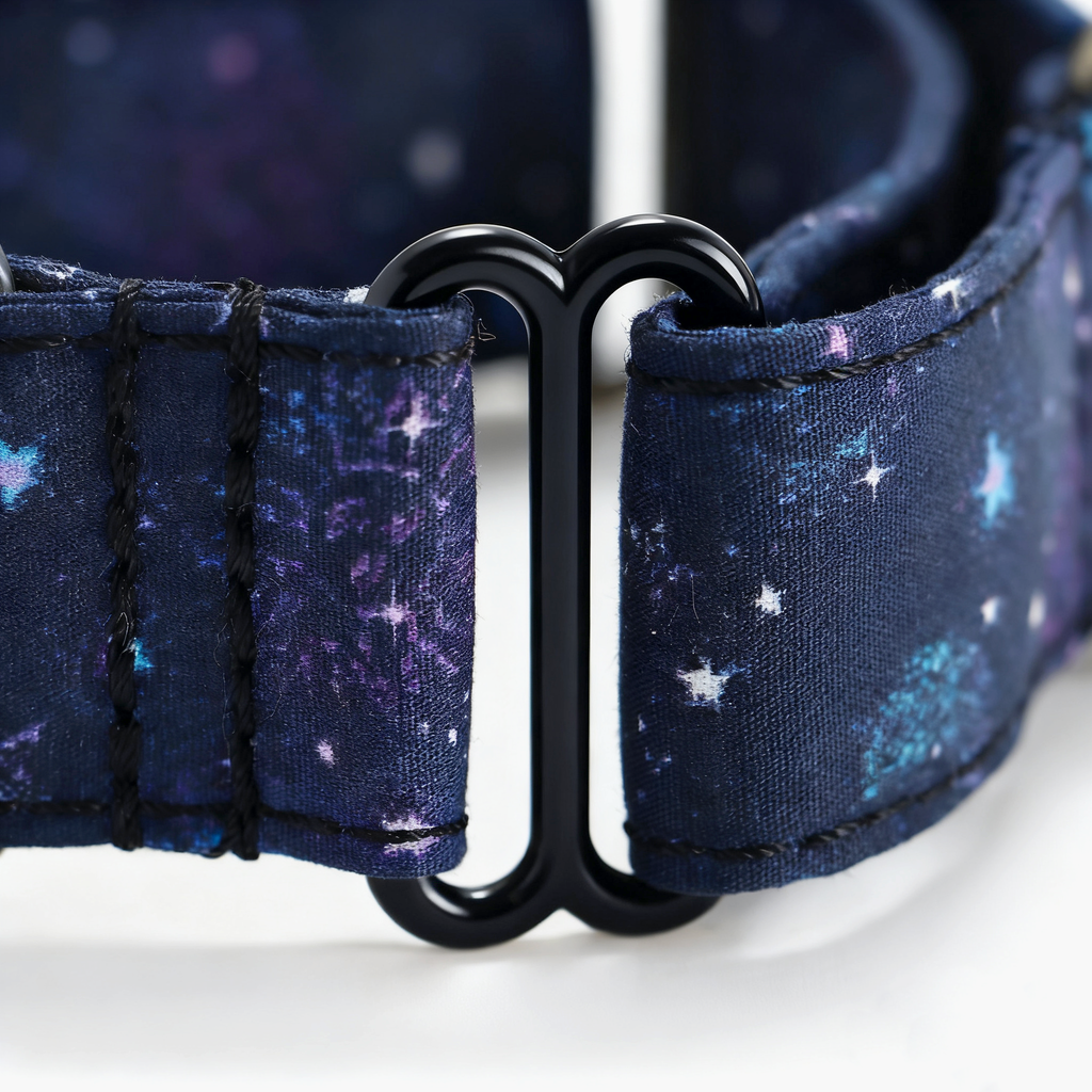 100% Cotton Martingale Dog Collar Black Galaxy Stars detail
