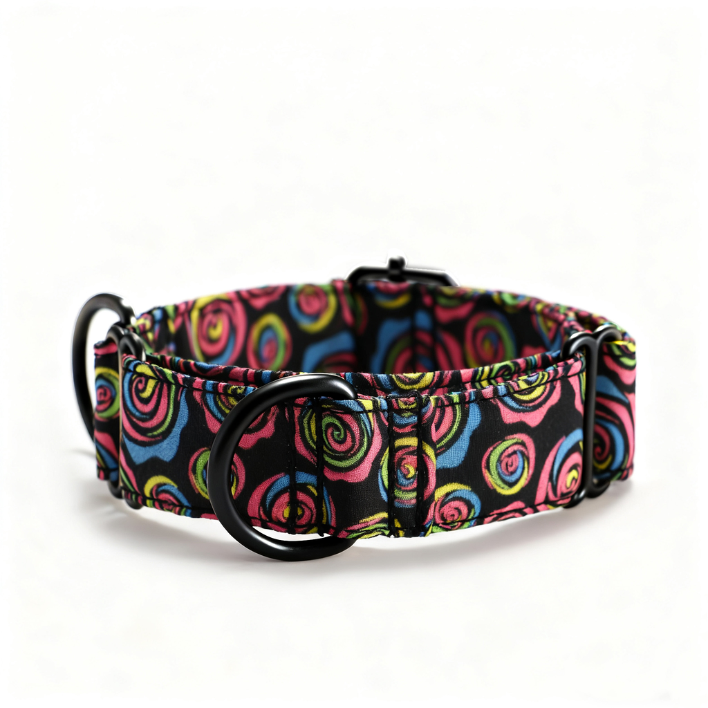 100% Cotton Martingale Dog Collar Black Roses front