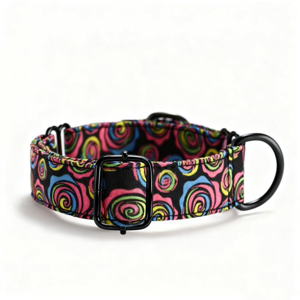 100% Cotton Martingale Dog Collar Black Roses side
