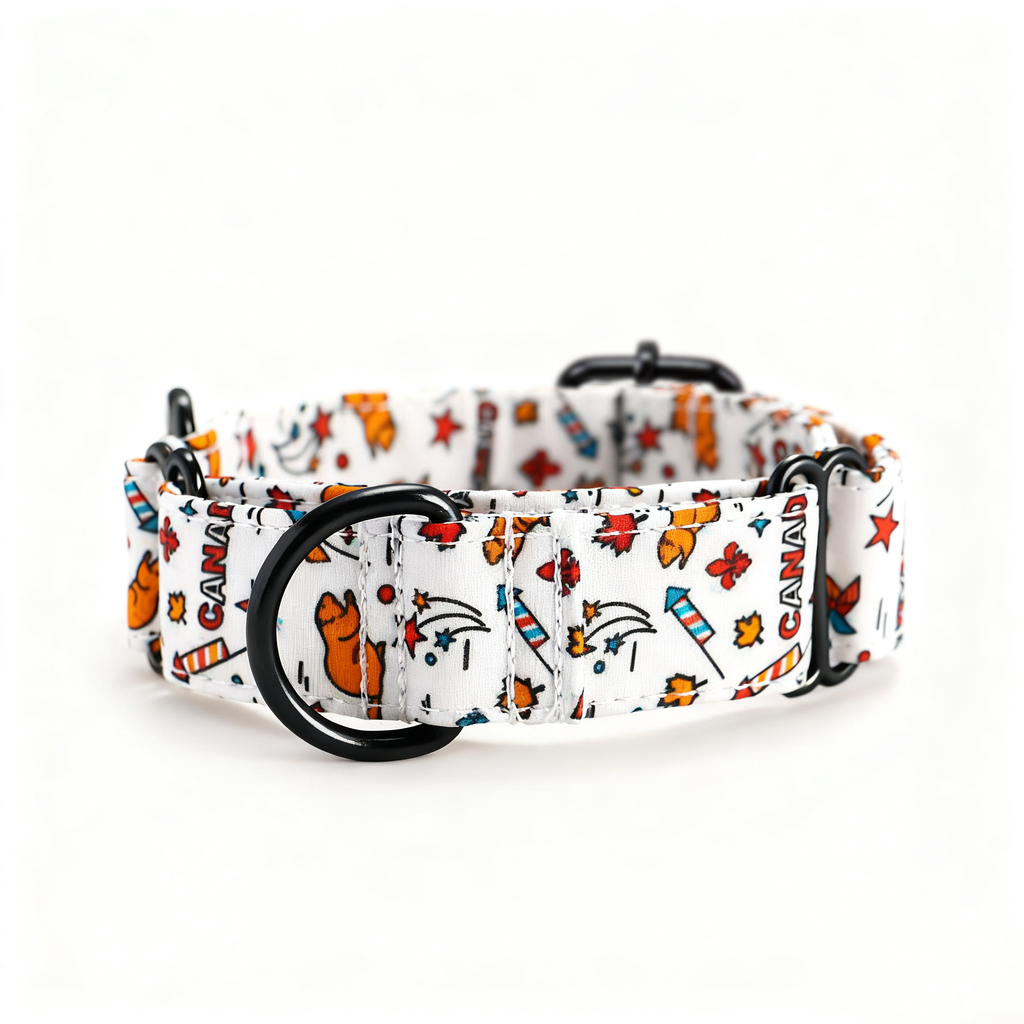 100% Cotton Martingale Dog Collar Black Love Canada front