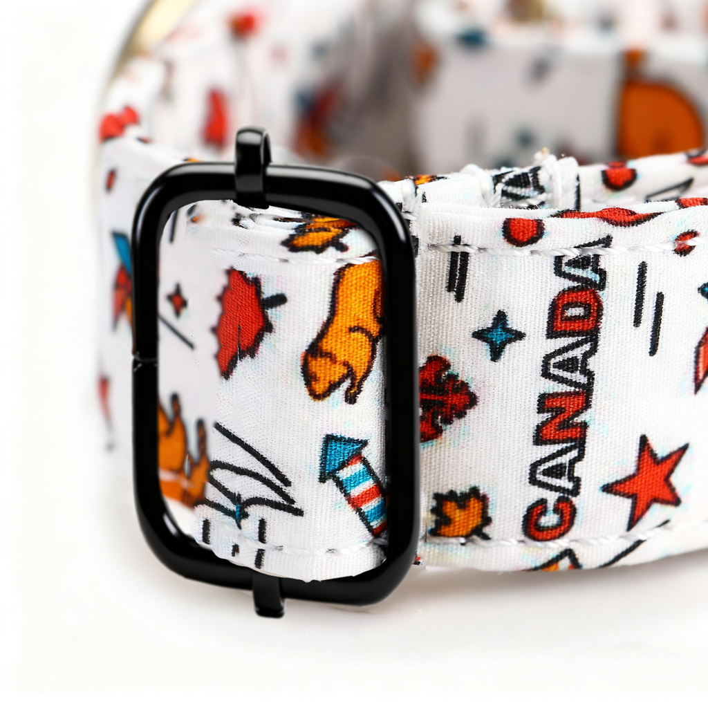 100% Cotton Martingale Dog Collar Black Love Canada hardware