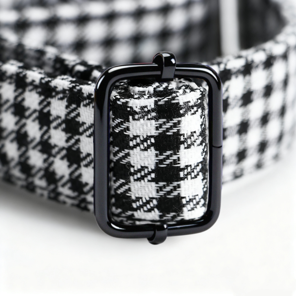 100% Cotton Martingale Dog Collar Shepherd Black & White hardware