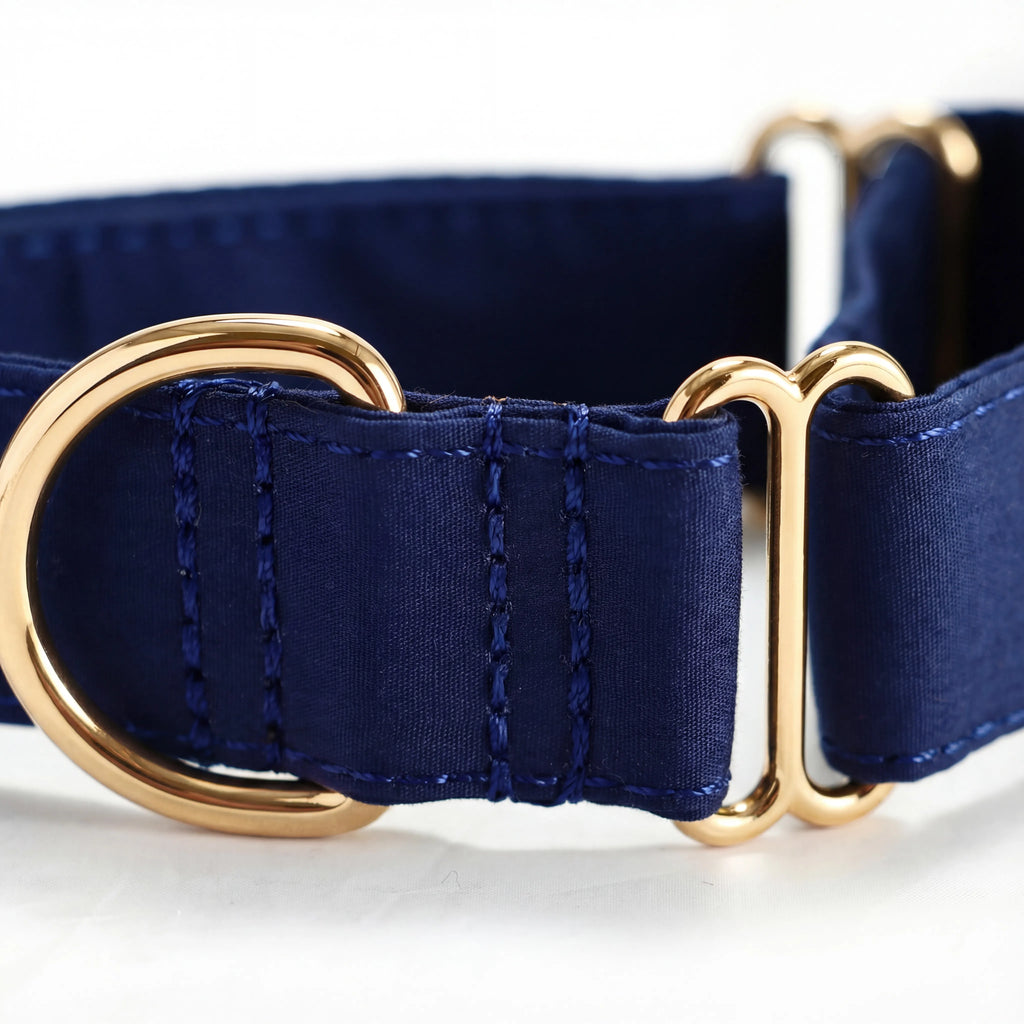 100% Cotton Martingale Dog Collar Gold Royal Blue detail