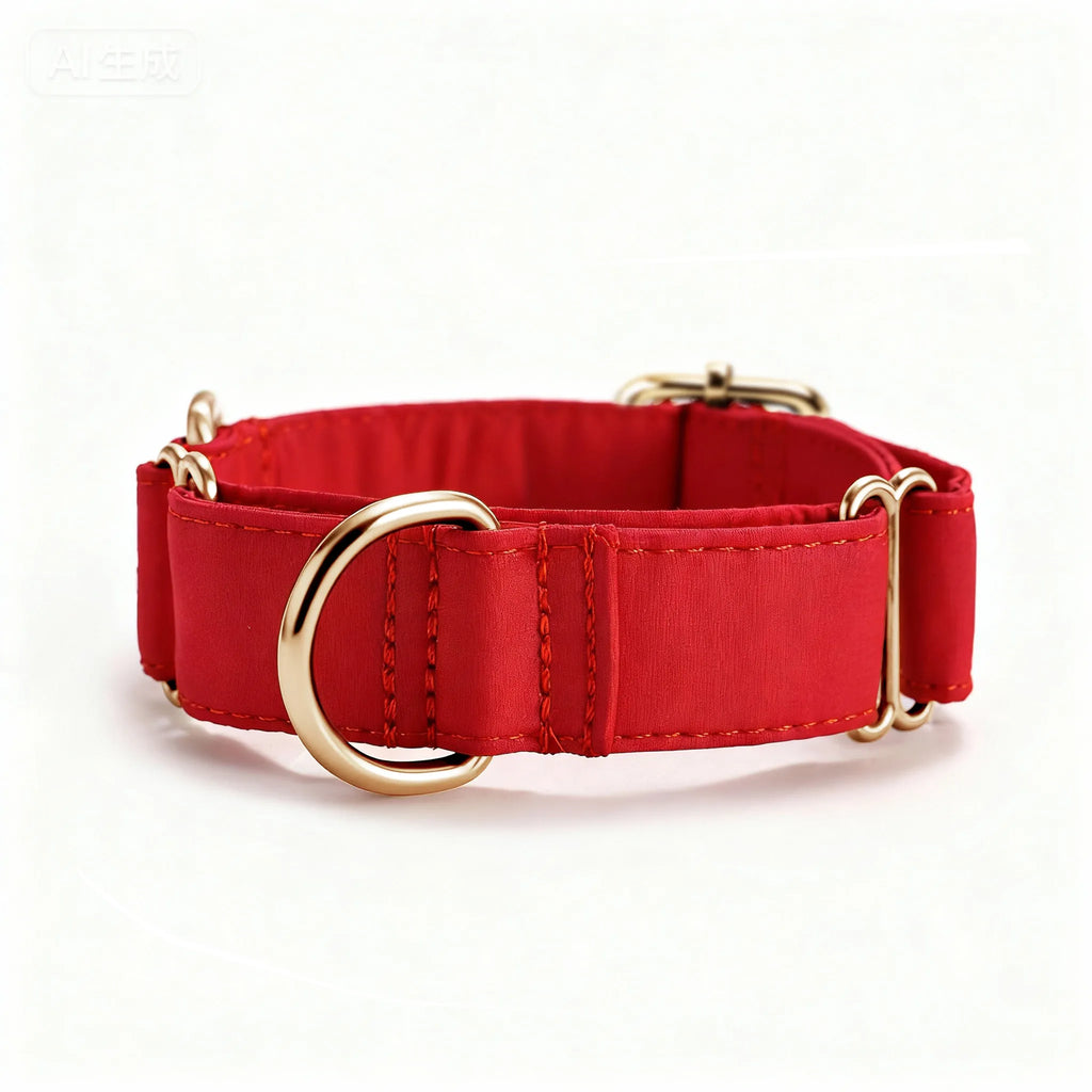 100% Cotton Martingale Dog Collar Gold Poinciana Red front