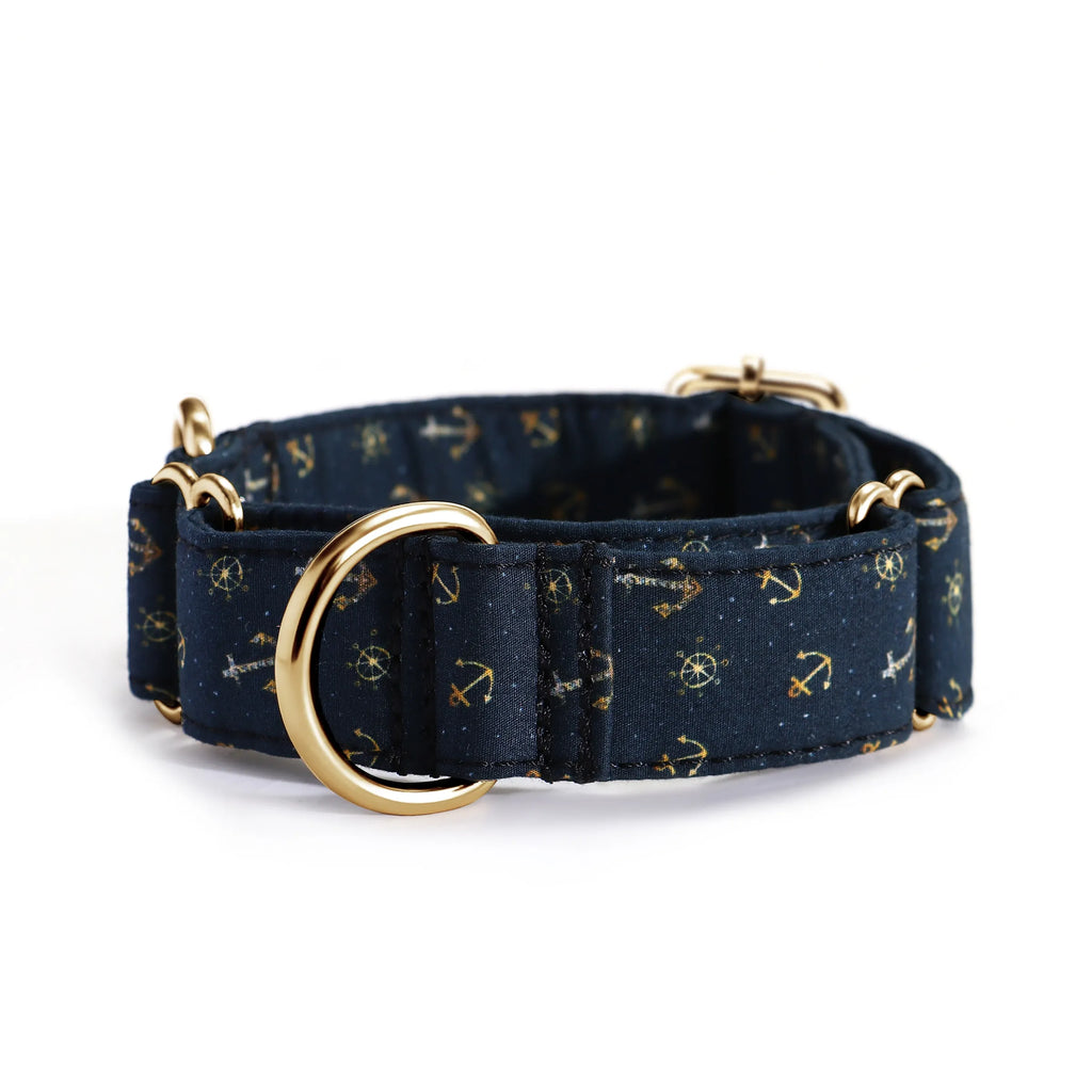 100% Cotton Martingale Dog Collar Gold Nautical front