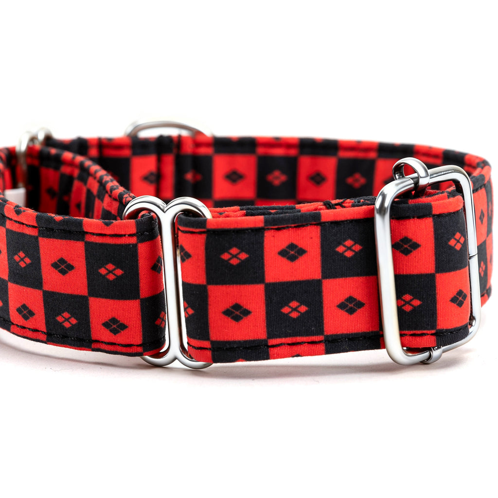 100% Cotton Martingale Dog Collar Silver Harley Quinn hardware