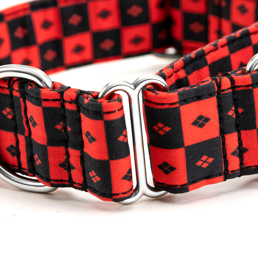 100% Cotton Martingale Dog Collar Silver Harley Quinn detail
