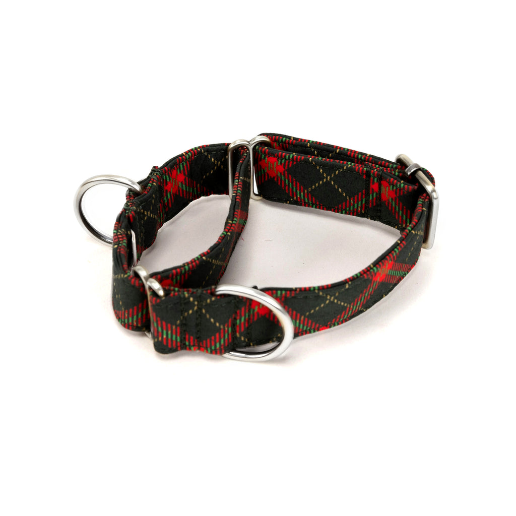 100% Cotton Martingale Dog Collar Silver Christmas Plaid main