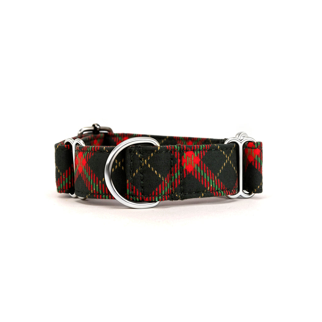 100% Cotton Martingale Dog Collar Silver Christmas Plaid front