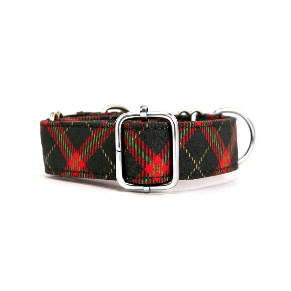 100% Cotton Martingale Dog Collar Silver Christmas Plaid back