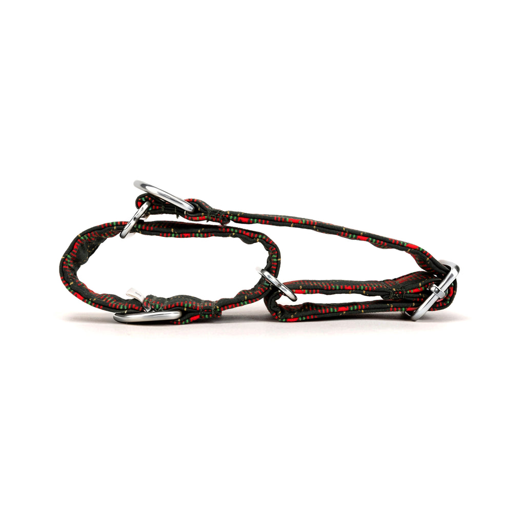 100% Cotton Martingale Dog Collar Silver Christmas Plaid folded