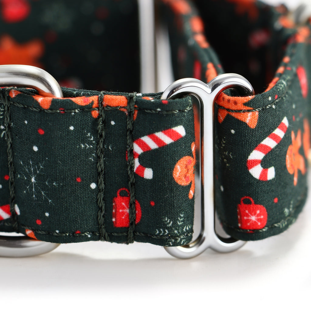 100% Cotton Martingale Dog Collar Silver Gingerbread Man detail