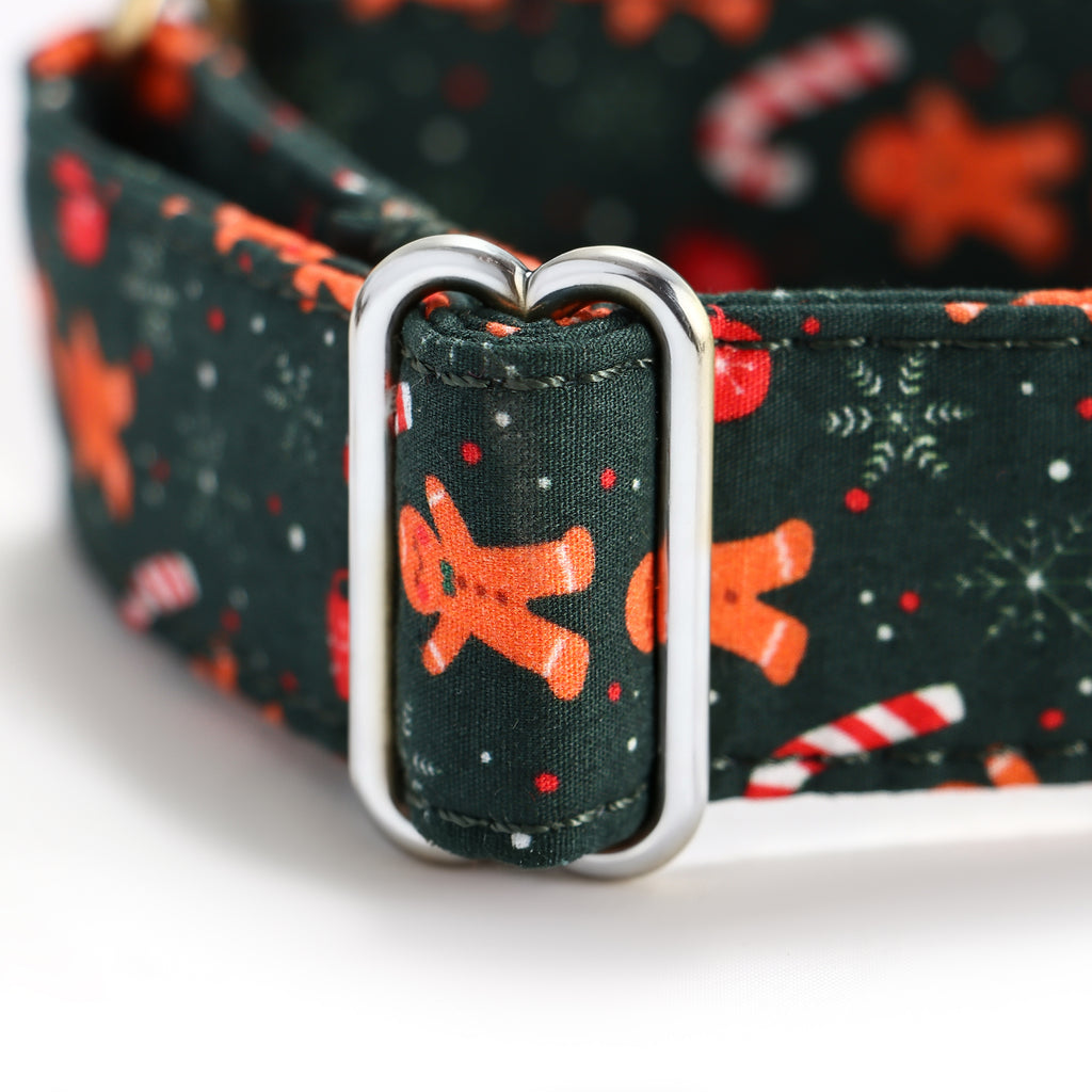 100% Cotton Martingale Dog Collar Silver Gingerbread Man hardware