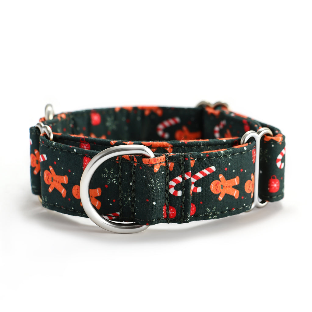100% Cotton Martingale Dog Collar Silver Gingerbread Man front