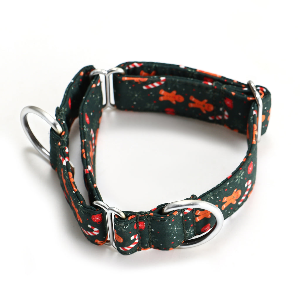 100% Cotton Martingale Dog Collar Silver Gingerbread Man main