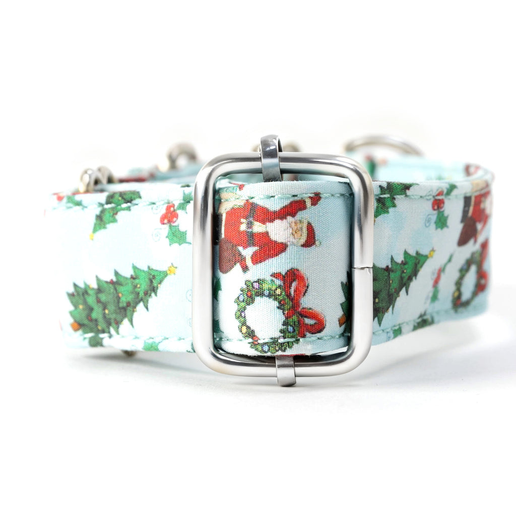 100% Cotton Martingale Dog Collar Silver Santa Claus back