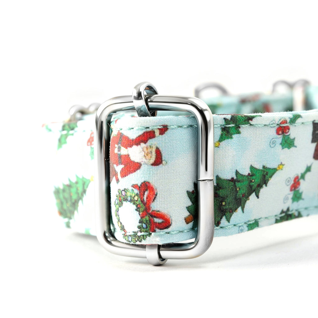 100% Cotton Martingale Dog Collar Silver Santa Claus hardware