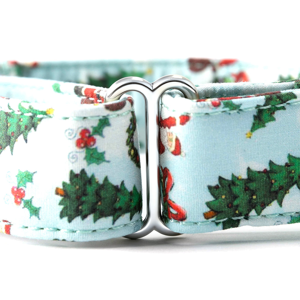 100% Cotton Martingale Dog Collar Silver Santa Claus detail
