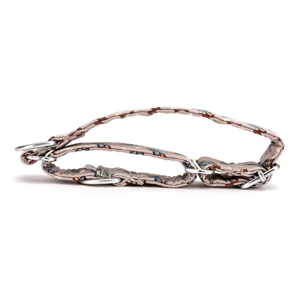 100% Cotton Martingale Dog Collar Silver Retro Rocket folded