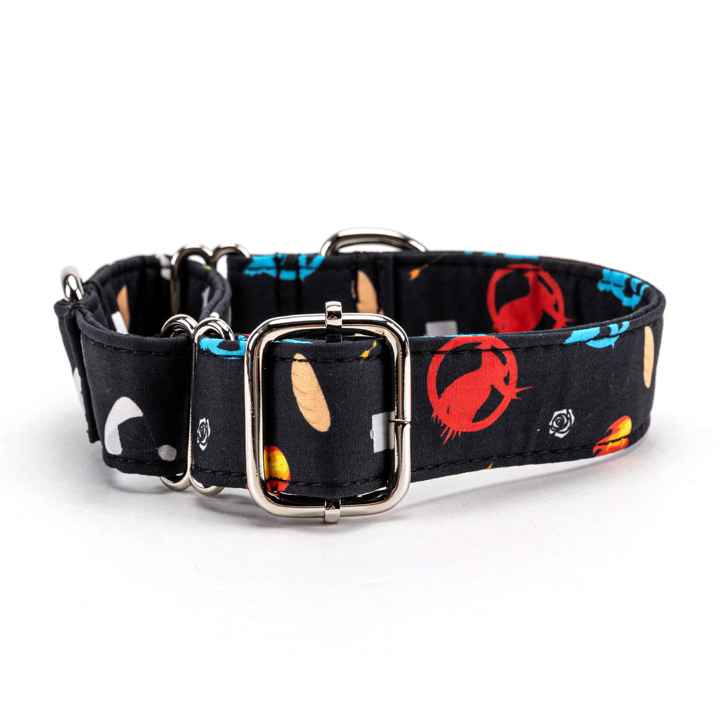 100% Cotton Martingale Dog Collar Silver Hunger games back