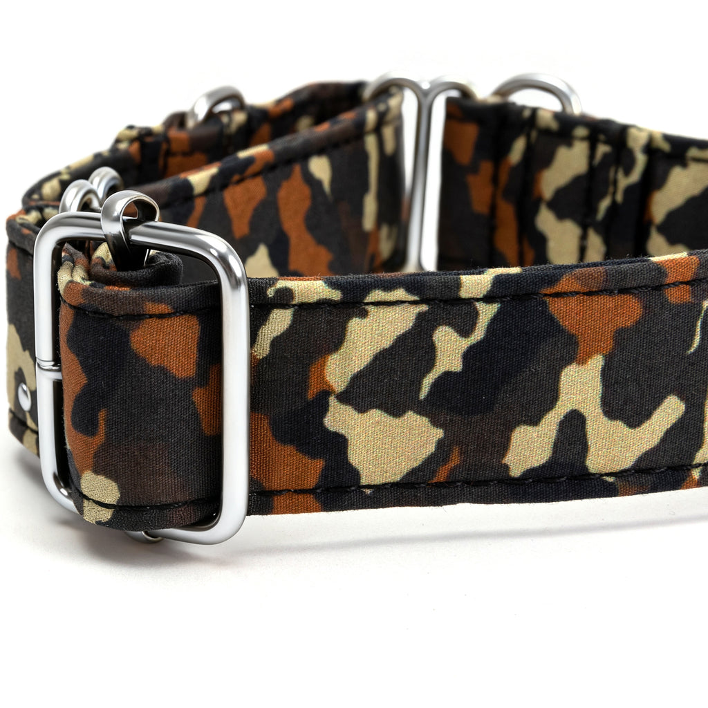 100% Cotton Martingale Dog Collar Silver Camo hardware