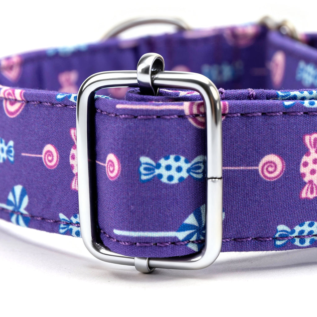 Martingale Purple Dog Collar With Silver Hardware Lollipop hardware