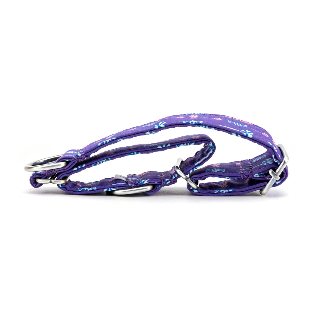 Martingale Purple Dog Collar With Silver Hardware Lollipop folded