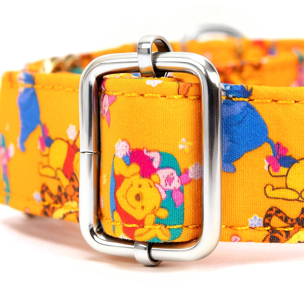 Winnie the Pooh Martingale Dog Collar Silver Hardware hardware