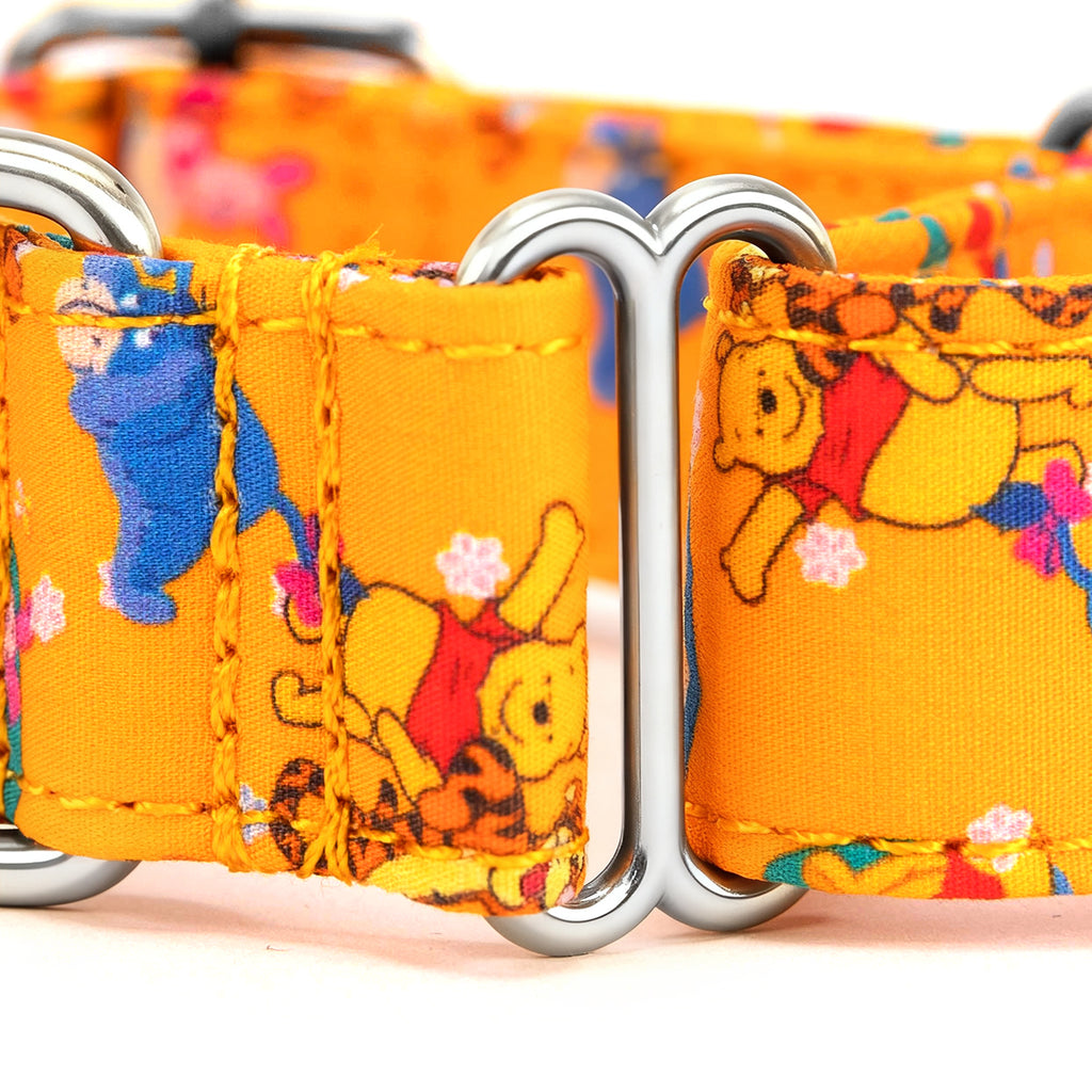 Winnie the Pooh Martingale Dog Collar Silver Hardware detail