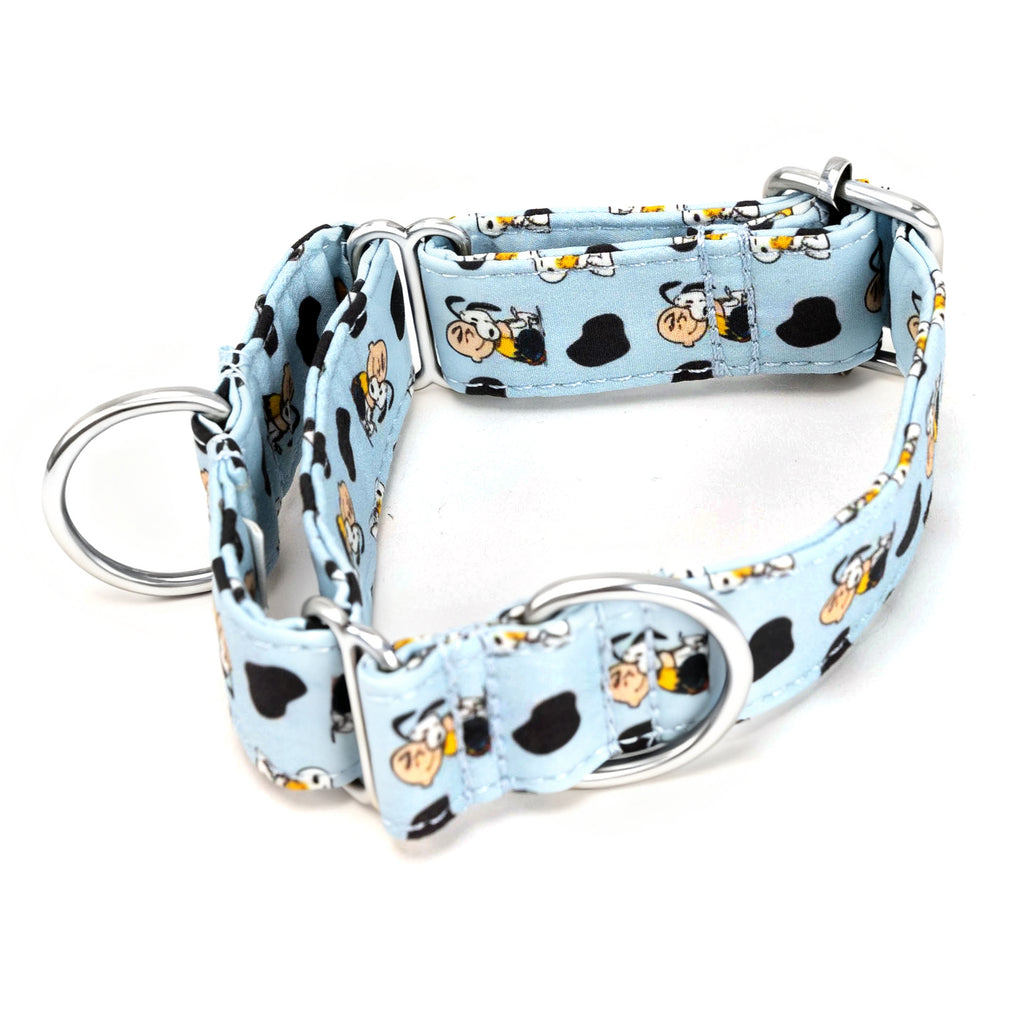 Snoopy Martingale Dog Collar Organic Cotton Silver Hardware main