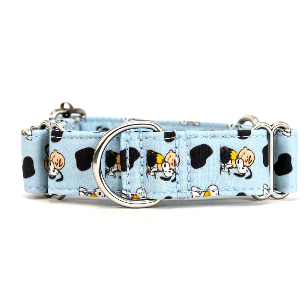 Snoopy Martingale Dog Collar Organic Cotton Silver Hardware front