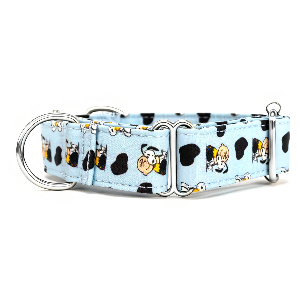Snoopy Martingale Dog Collar Organic Cotton Silver Hardware side