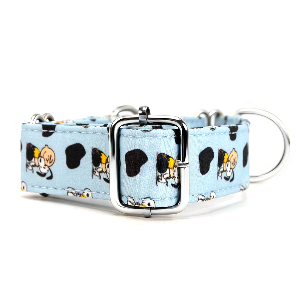 Snoopy Martingale Dog Collar Organic Cotton Silver Hardware back