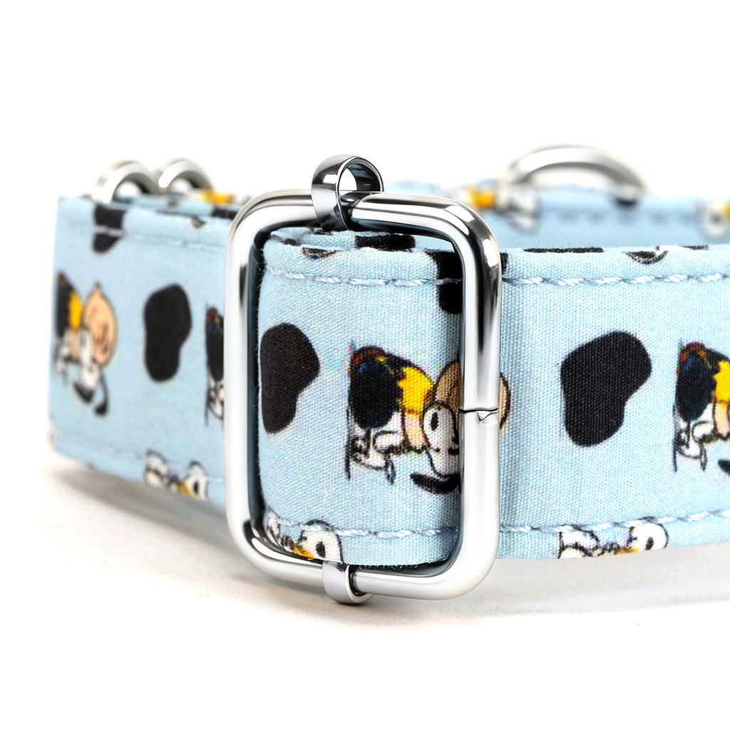 Snoopy Martingale Dog Collar Organic Cotton Silver Hardware hardware