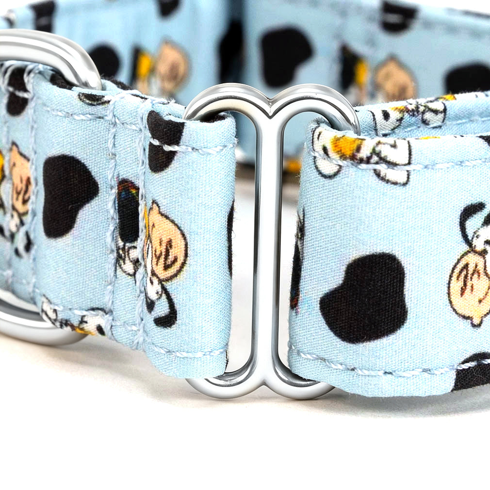 Snoopy Martingale Dog Collar Organic Cotton Silver Hardware detail