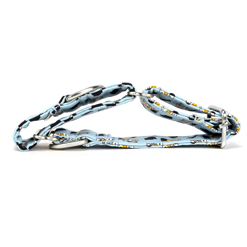 Snoopy Martingale Dog Collar Organic Cotton Silver Hardware folded