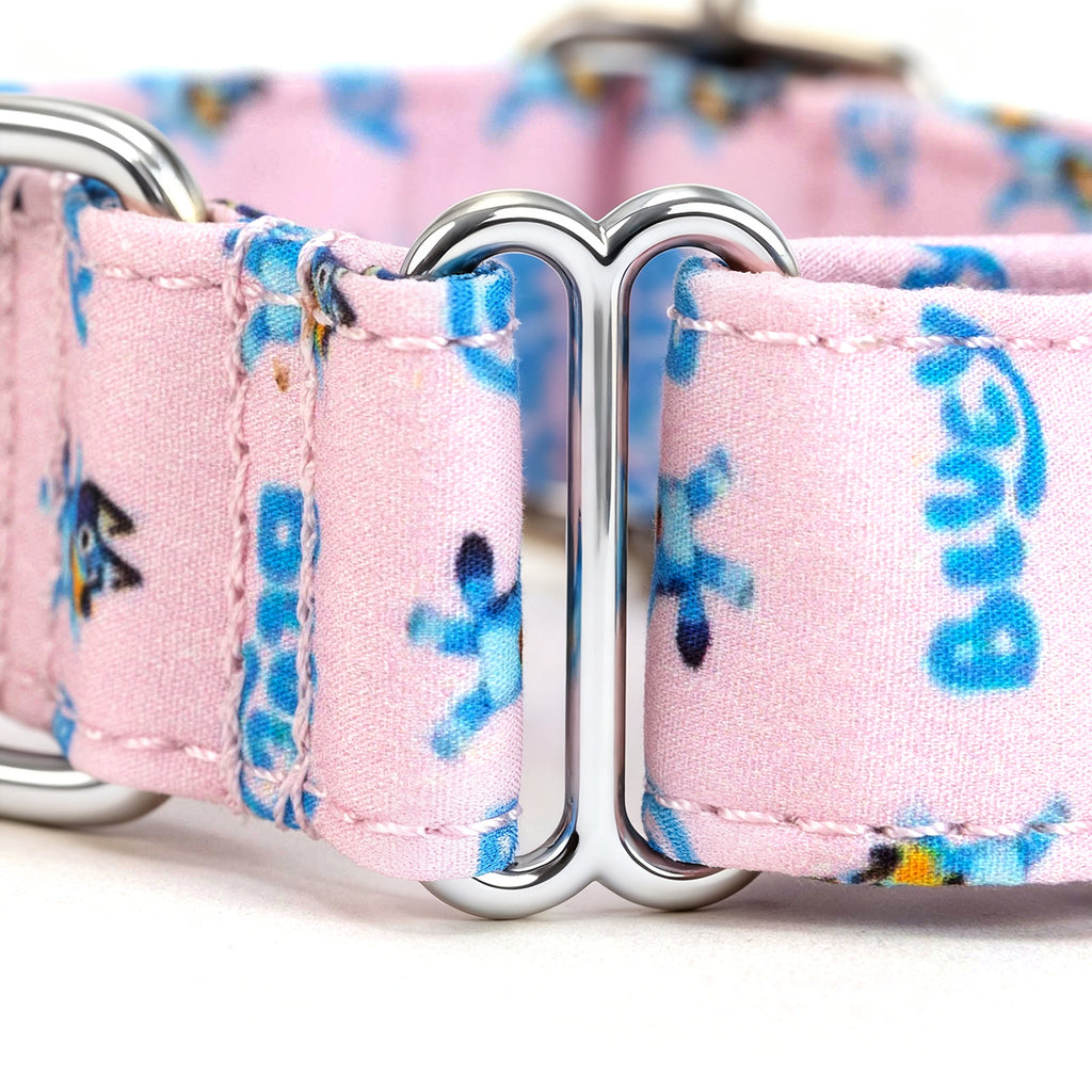 100% Cotton Martingale Dog Collar Silver Bluey detail