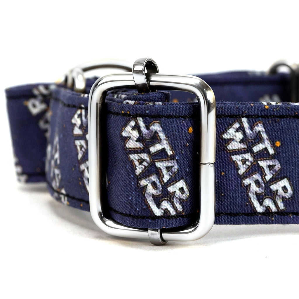 100% Cotton Martingale Dog Collar Silver Star Wars hardware