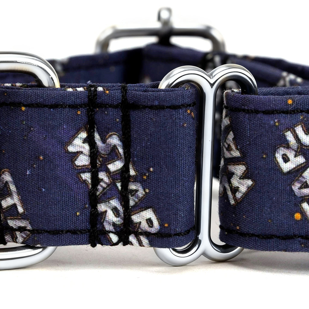 100% Cotton Martingale Dog Collar Silver Star Wars detail