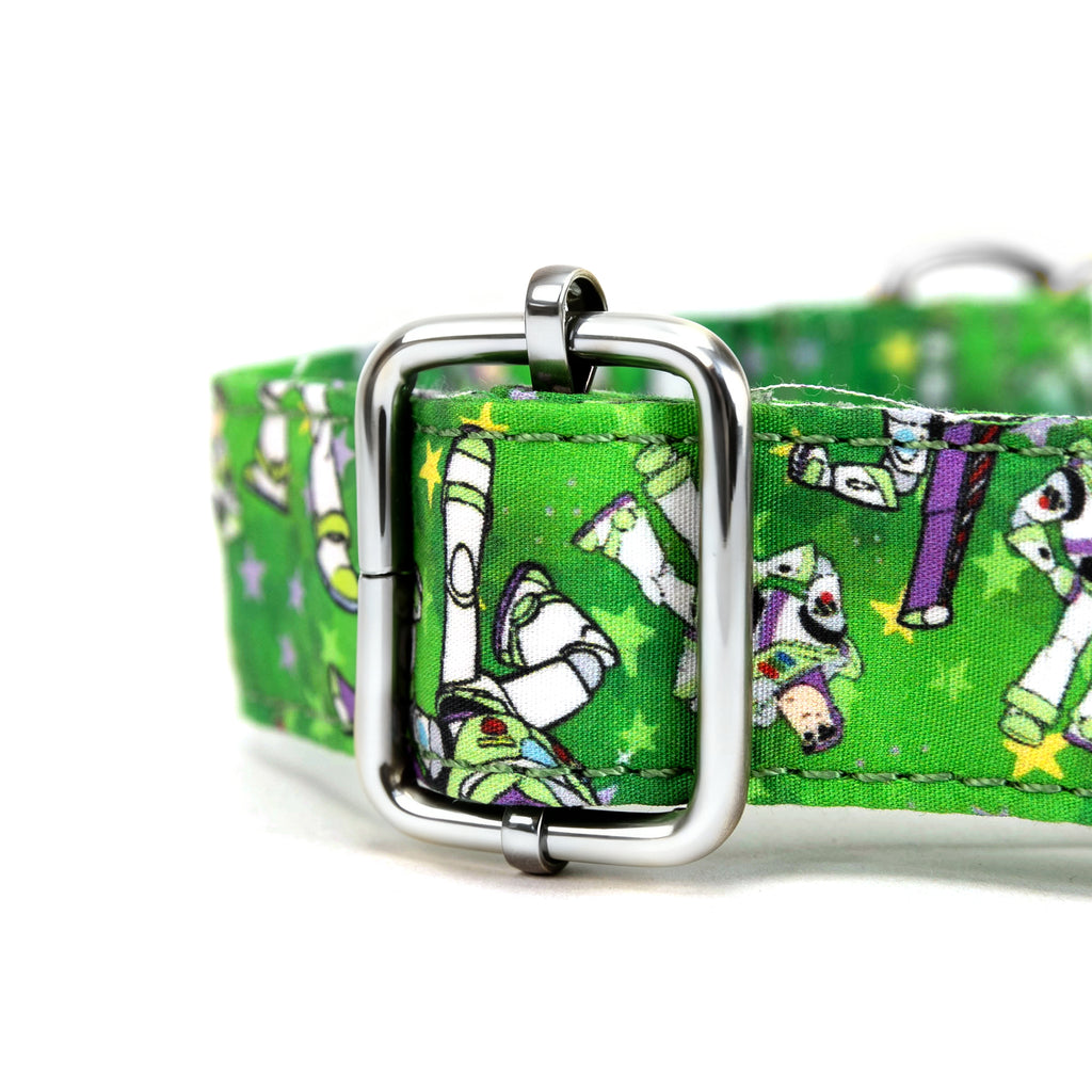 100% Cotton Martingale Dog Collar Silver Buzz Lightyear hardware