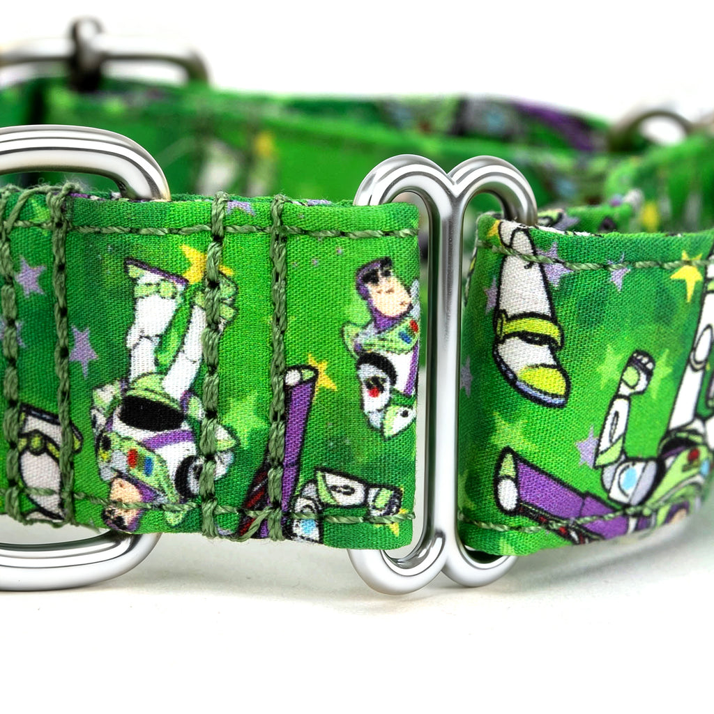 100% Cotton Martingale Dog Collar Silver Buzz Lightyear detail