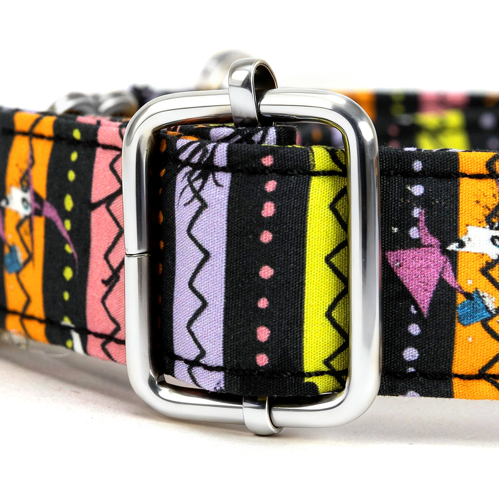 100% Cotton Martingale Dog Collar Silver The nightmare before Christmas hardware